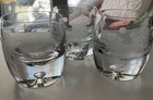 3 Perry Coyle Whiskey Cocktail Heavy Crystal Glasses Etched Wolves Moon Rustic