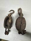 Antique Large Double And Single Pulley Rustic Barn Farm 9     2 