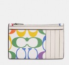 Nwt Coach C9862  Zip Card Case In Signature  Canvas Leather  With Rainbow  Print