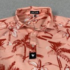 Bad Birdie Men   s Golf Polo Shirt Medium Peach Red Tropical Palm Performance