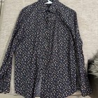 Express 1mx Extra Slim M Black Floral Long Sleeve Cotton Stretch Dress Shirt