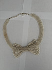 1960 s Vintage Costume Jewelry Studded Bow Tie Necklace Beaded