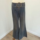 Rare Vintage Y2k Ultra Low Rise Belted Flare Jeans Mcbling Trashy Sz 14 Fit 8-10
