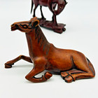 Chinese Wood Horse Figurines Vintage Hand Carved Rosewood Set Of 2 Glass Eyes