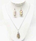Brown Flat Glass Teardrop Pendant Necklace   Earrings Set
