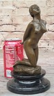 Art Deco Nude Girl Female Classic Bronze Sculpture Figurine Marble Base Figure