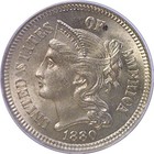 1880 3c Nickel Three Cent Pcgs Ms-64  Cac