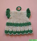 Vintage Dress Shaped Handmade Hot Pad Potholder Wall Decor Crochet Green   White