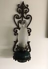 Vintage Cast Iron Oil Lamp   Flower Wall Mount Holder