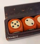 Antique Dice Set Of 5 1920s Red Wht   Blk W case Made In France 1 sq Celluloid 