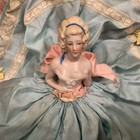 Antique German Half Doll China Porcelain Pincushion All  Original Gown