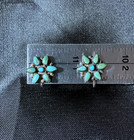Vintage Southwestrn Turquoise Flower Earrings  Sterling Silver Screw Back  Nice 