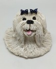 Maltese White Dog Figurine Studio Art Pottery Spaghetti Signed Pence 2006