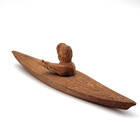 1989 Vintage Wood Eskimo Inuit In Canoe Hand Carved By Bob Kaklovik  9 Inches