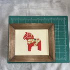 Dala Horse Framed Needle Point Wall Hanging Swedish Art Vintage