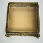 Vtg Ornate Ormolu Jewelry Box Gold Filigree Beveled Glass Footed Cherubs Lined