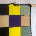 Handmade Knit Patchwork Afghan Throw Blanket Multicolor Black Block Squares