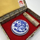 Soapstone Yin And Yang Vintage Asian Chinese Marble Stamp Box   Works Great