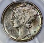 1942 Mercury 10c Silver Dime Pcgs Ms 66 Plum Toning