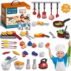 76-piece Pretend Play Food Set Kids Toy Kitchen Cutting Playset Cook Serve Meal
