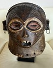 Authentic Vintage Hand Carved African Helmet Mask 11 5  Tall With Stand