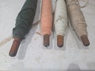 Lot Of 4 Antique Wooden Textile Spindle Bobbins Spools With Thread 7 75   -10   