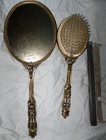 Vintage Mirror-brush-comb Vanity Set 24k Gold Plated Rose Design