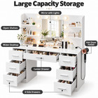 White Makeup Vanity Desk With Lighted Mirror  6 Drawers  Open Shelves  Led Light