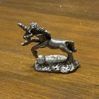 Vintage Pewter Unicorn Iridescent Crystal Ball Miniature Figurine Sculpture