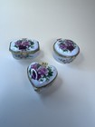 Vintage Floral Trinket Boxes Set 3 Gold Trim Pill Jewelry Heart Round