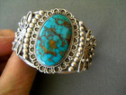 Native American Navajo Turquoise Mountain Sterling Silver Cuff Bracelet Signed