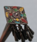 Vintage Indian Or Southeast Asian Silver   Enamel Hair Pin With Bangles