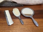 Vintage   Vanity Mirror Brush Comb 3 Pc Set Silver Plated Antique  vtg 
