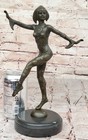 Signed Art Deco Chiparus Belly Dancer Bronze Marble Sculpture Statue Figurine