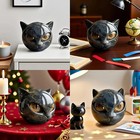 Black Cat Head Sculpture Statue Marble Look Figurine Home Decor Gift Shelf Art