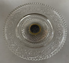 Vintage Kig Clear Fleur De Lis Pattern Silver Plate Footed Candy Nut Dish Server