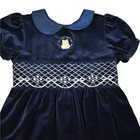 Vintage Disney Winnie The Pooh Girls 4t Blue Velveteen Smocked Dress 90s Holiday