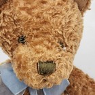 Vintage 8 In Sitting Brown Bear Plush Stuffed Animal Knotted Eyes Blue Bow 8 