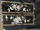 Vintage Asian Mother Of Pearl Inlay Black Lacquer Wall Panels  2 Panels 24   