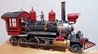 Vtg Decorative Metal Steam Locomotive Model Train Engine Red Black Gold On Base