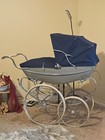 Vintage Navy Blue Baby Carriage Pram Stroller  