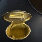 Vintage Trinket Jewelry Box Gold Tone Footed Lined Musical Blue Floral Works