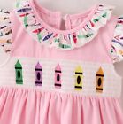 New Boutique Back To School Smocked Crayon Girls Pink Sleeveless Dress