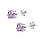 6mm Round Purplish Pink 925 Silver Stud Earrings Made With Aaa Zirconia