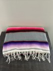 Vtg Mexican Serape Saltillo Wool Blanket Woven Vivid Multi Colored Stripes 81x57