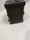 Antique Cast Iron Metal Safe Bank With Key  Ornate Decorative Design Collectible
