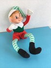 Christmas Elf Knee Hugger Poseable Pixie Doll Shelf Sitter Striped Legs Euc
