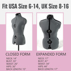 Adjustable Dress Form Mannequin For Sewing Female Size 6-14  Gray Pinnable Model