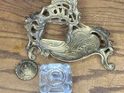 Antique Brass Art Nouveau Desk Inkwell W Glass Ink Container   Lid