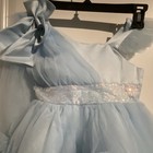 Handmade Blue Tulle Flower Girl Dress Size S Satin Bow Sequin Waistband